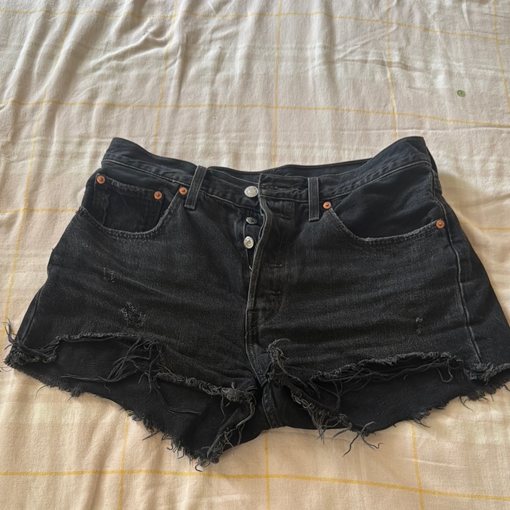 Levi's Black Jean Shorts Distressed High-Waisted